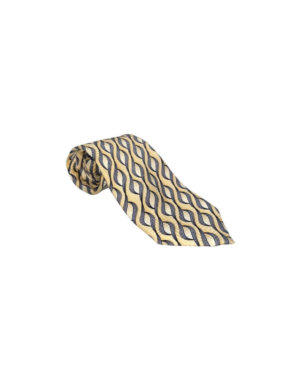 Joseph & Feiss International 100% Silk Gold Navy Blue Abstract Wave Pattern Tie